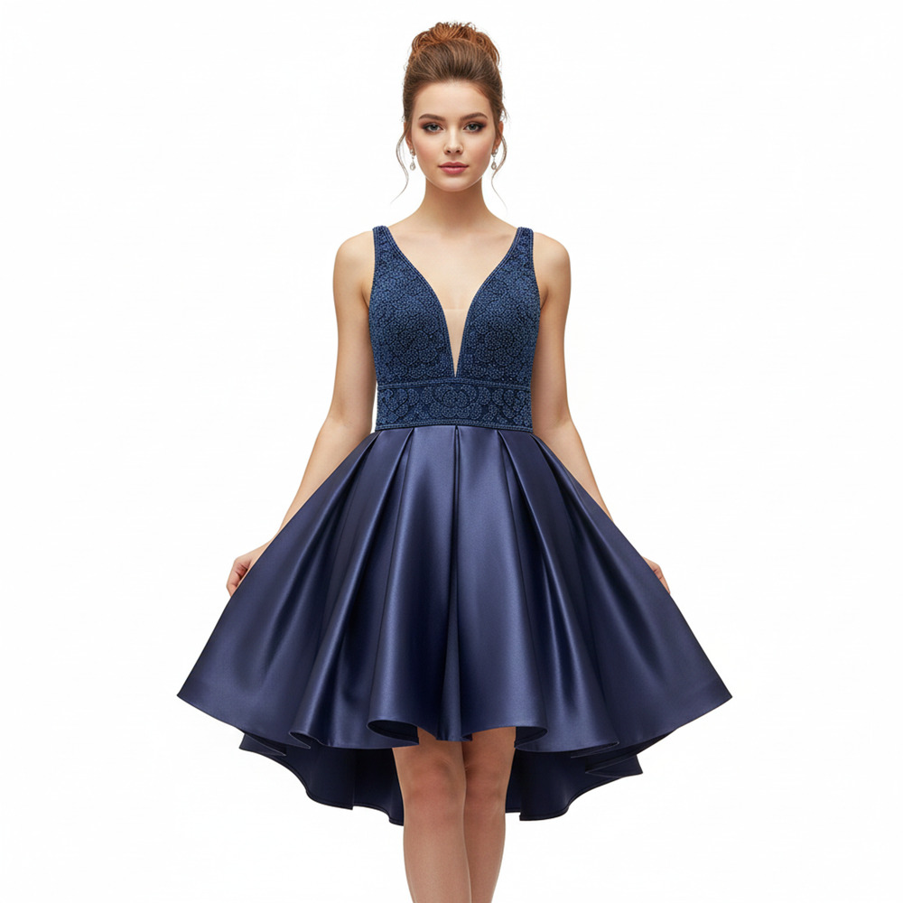 Vienna Prom Navy Blue Beaded Fit & Flare Cocktail Dress Sz 10 Homecoming Formal